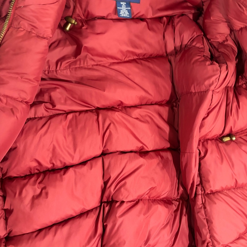 Vtg 90s Lands' End Goose Down Parka Womens M Red Full Length Fur Hood Long Coat - Picture 10 of 16